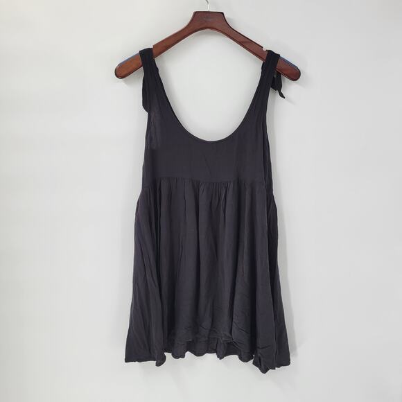 Forever 21 Babydoll Tank Womens S Black Rayon Scoop Neck Bow Tie Straps Flowy - Picture 1 of 13